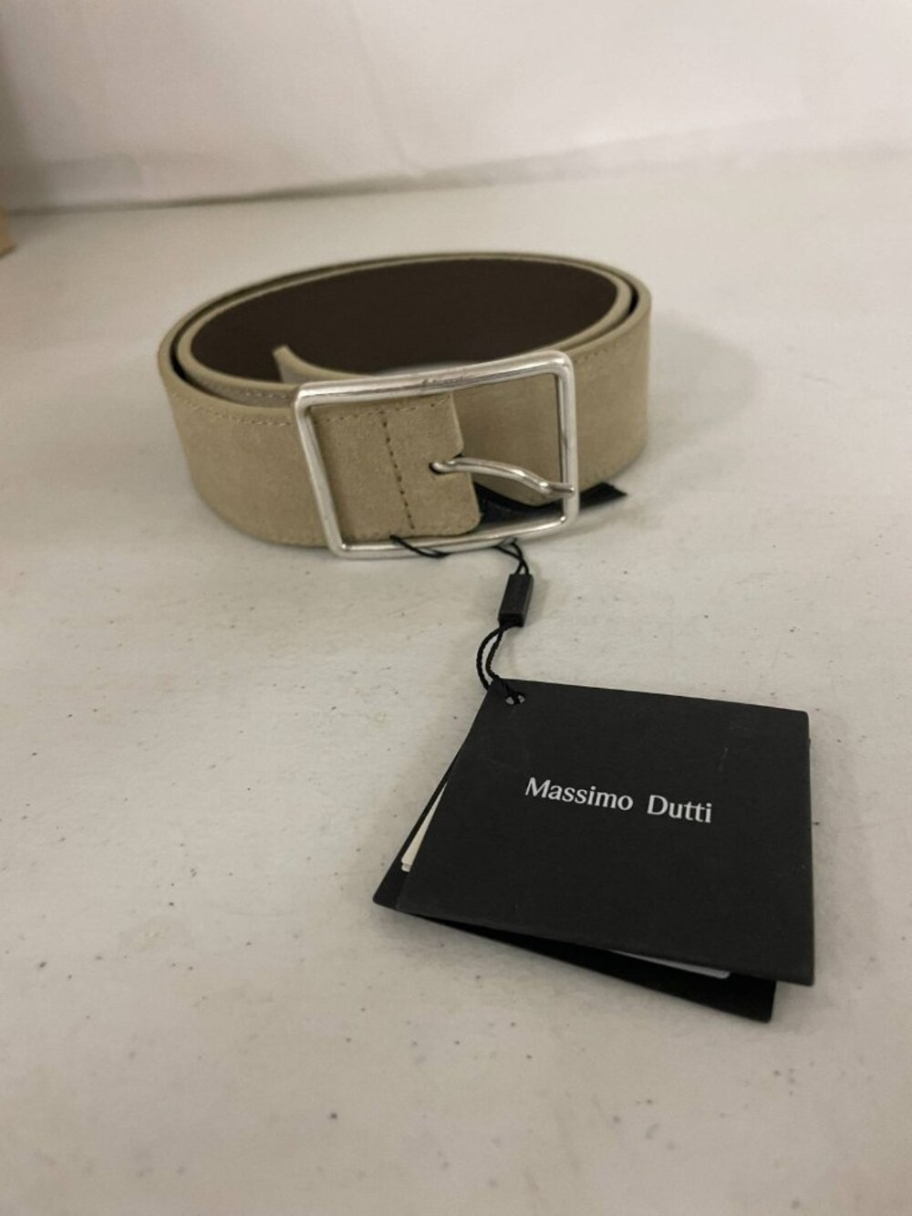Massimo Dutti Leather Belt Beige Suede Silver Buckle 80 Small New With Tags